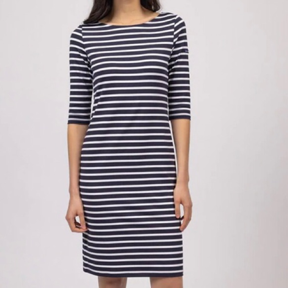 SAINT JAMES Form-Fitting Nautical Stripe Dress | Anti-UV Stretch Fabric